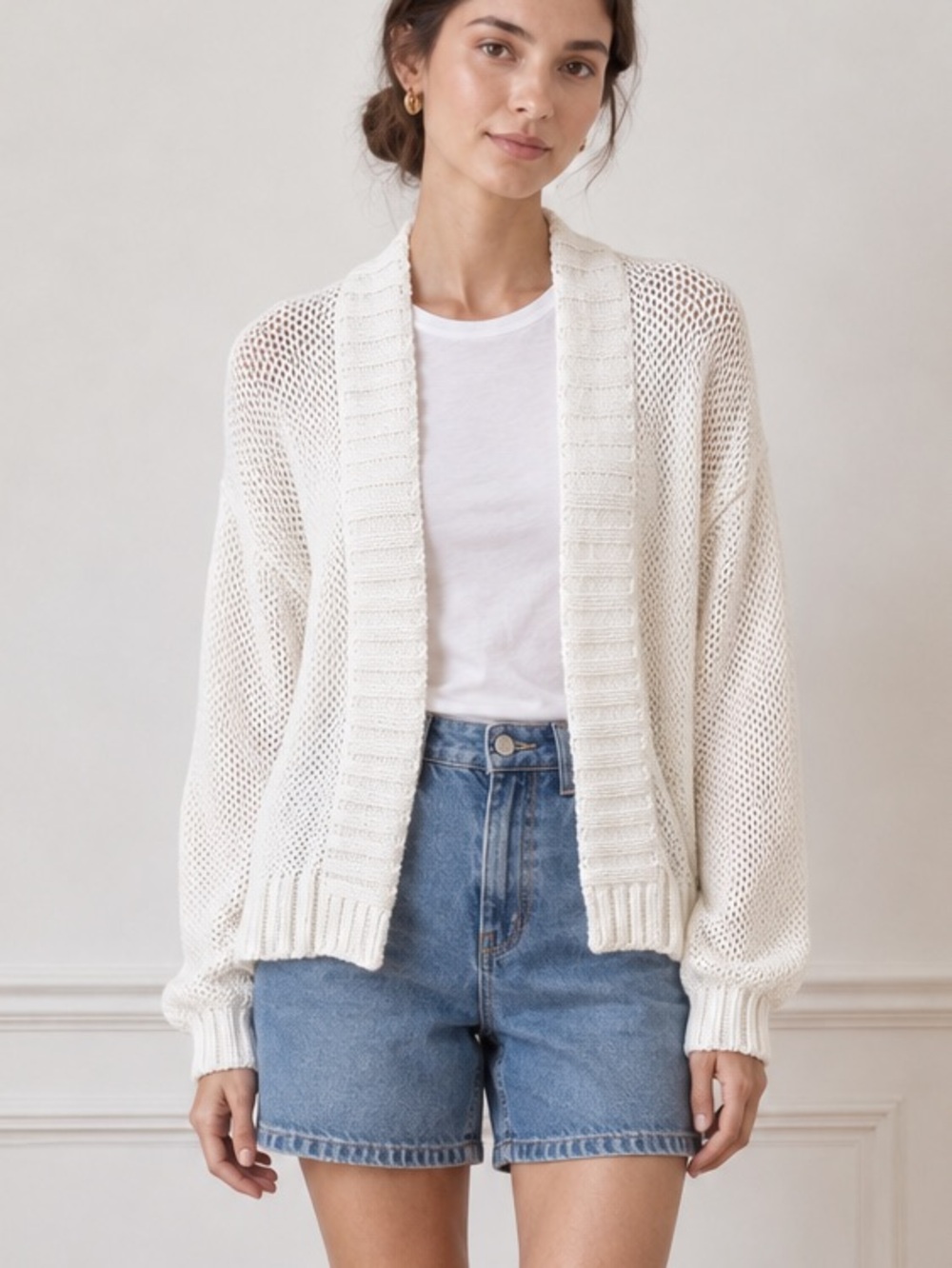 Wooden Ships White Open Knit Cotton Cardigan S/M